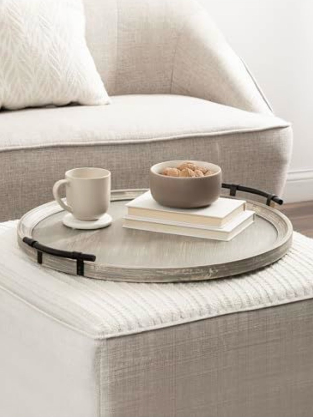 Kate and Laurel Oval Decorative Tray in Gray and Distressed Gold